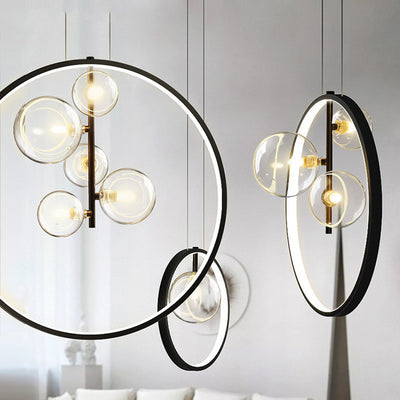 Suspension Industrielle en Verre – Lampe Cage Vintage Métal Élévée
