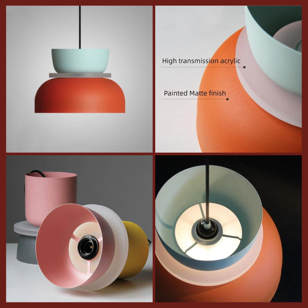 Suspension Nordic Macaron - Design Scandic en Aluminium et Acrylique, Ampoule E27, Idéale pour Cuisine et Salon