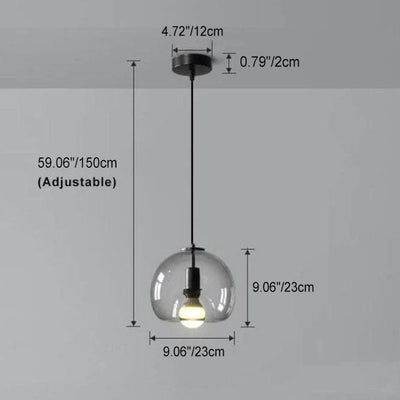 Suspension en Verre Soufflé Gris - Lampe Moderne avec Hauteur Réglable