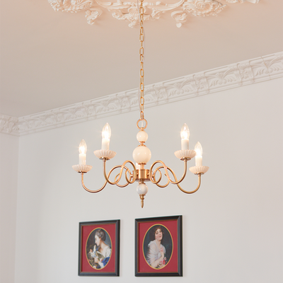 Chandelier Vintage en Verre et Laiton - Élégance Classique pour Votre Intérieur