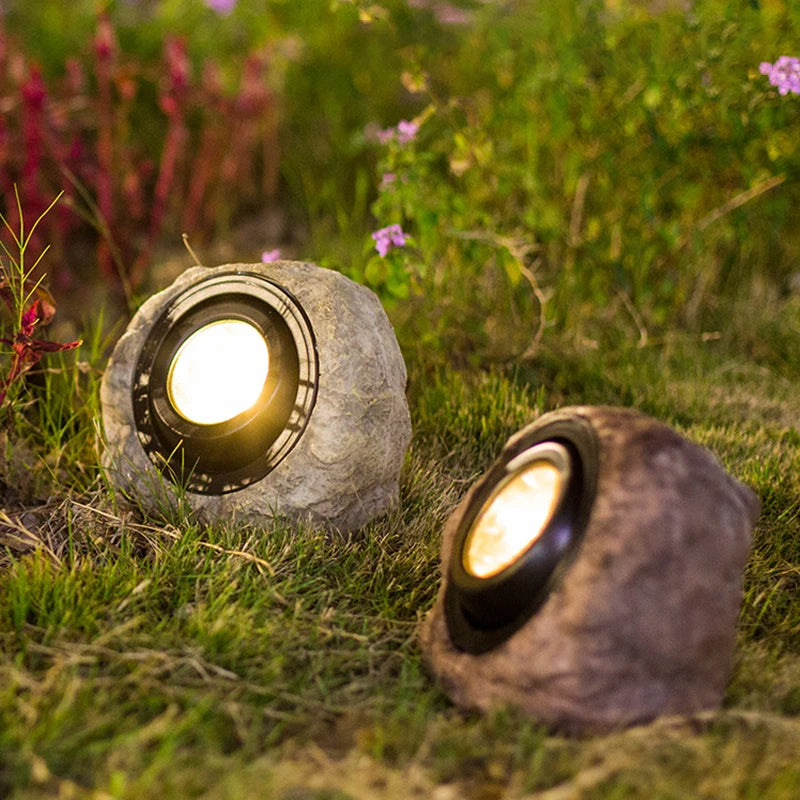 Lampe Solaire LED Rocky - Design Naturel en Pierre avec Tête de Lampe Réglable et Résistance IP65