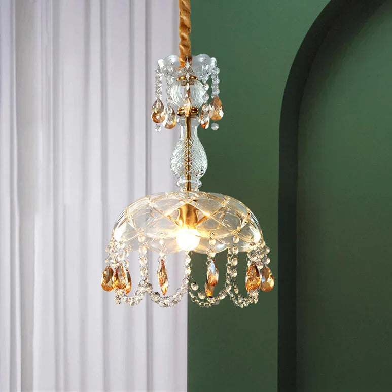 Abat-jour en Rattan et Cristal - Éclairage LED Élégant, Idéal pour Salon, Cuisine, ou Terrasse
