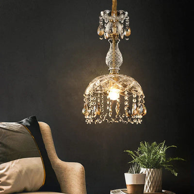 Abat-jour en Rattan et Cristal - Éclairage LED Élégant, Idéal pour Salon, Cuisine, ou Terrasse
