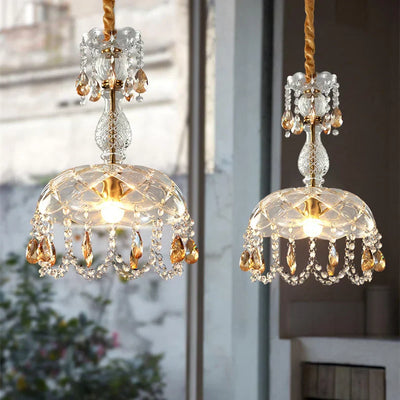 Abat-jour en Rattan et Cristal - Éclairage LED Élégant, Idéal pour Salon, Cuisine, ou Terrasse