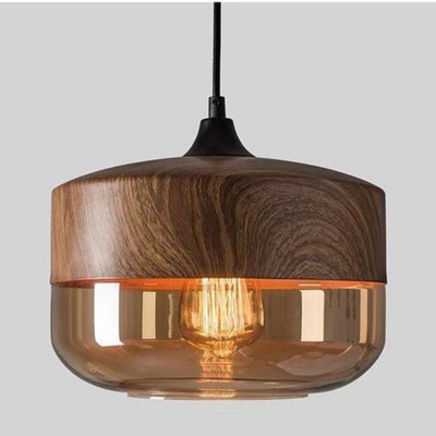 Suspension NordLuna – Élégance Scandinave en Bois et Verre Teinté