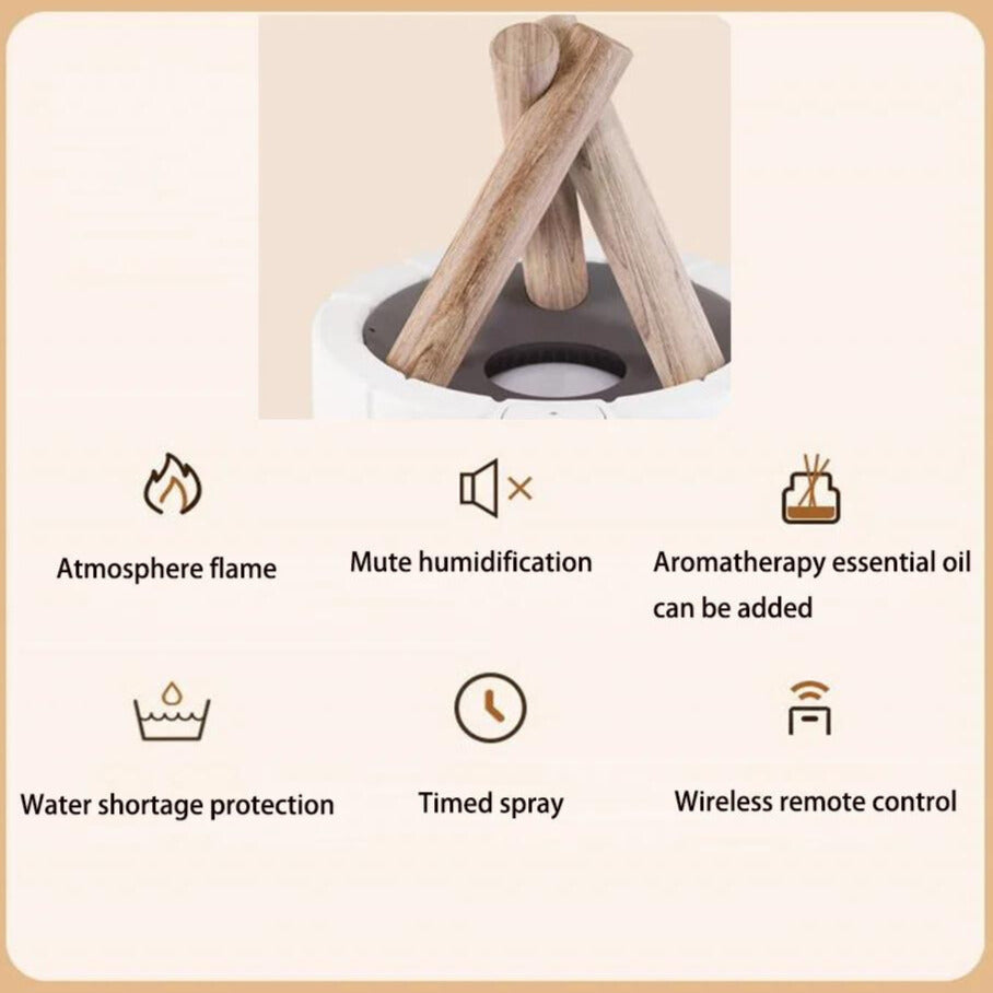 Lampe de Table Multifonctionnelle avec Humidificateur et Diffuseur d'Aromathérapie – Effet Flamme