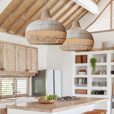 Lampe Suspendue Tressée en Rattan Naturel – Applique de Plafond Élégante et Organique