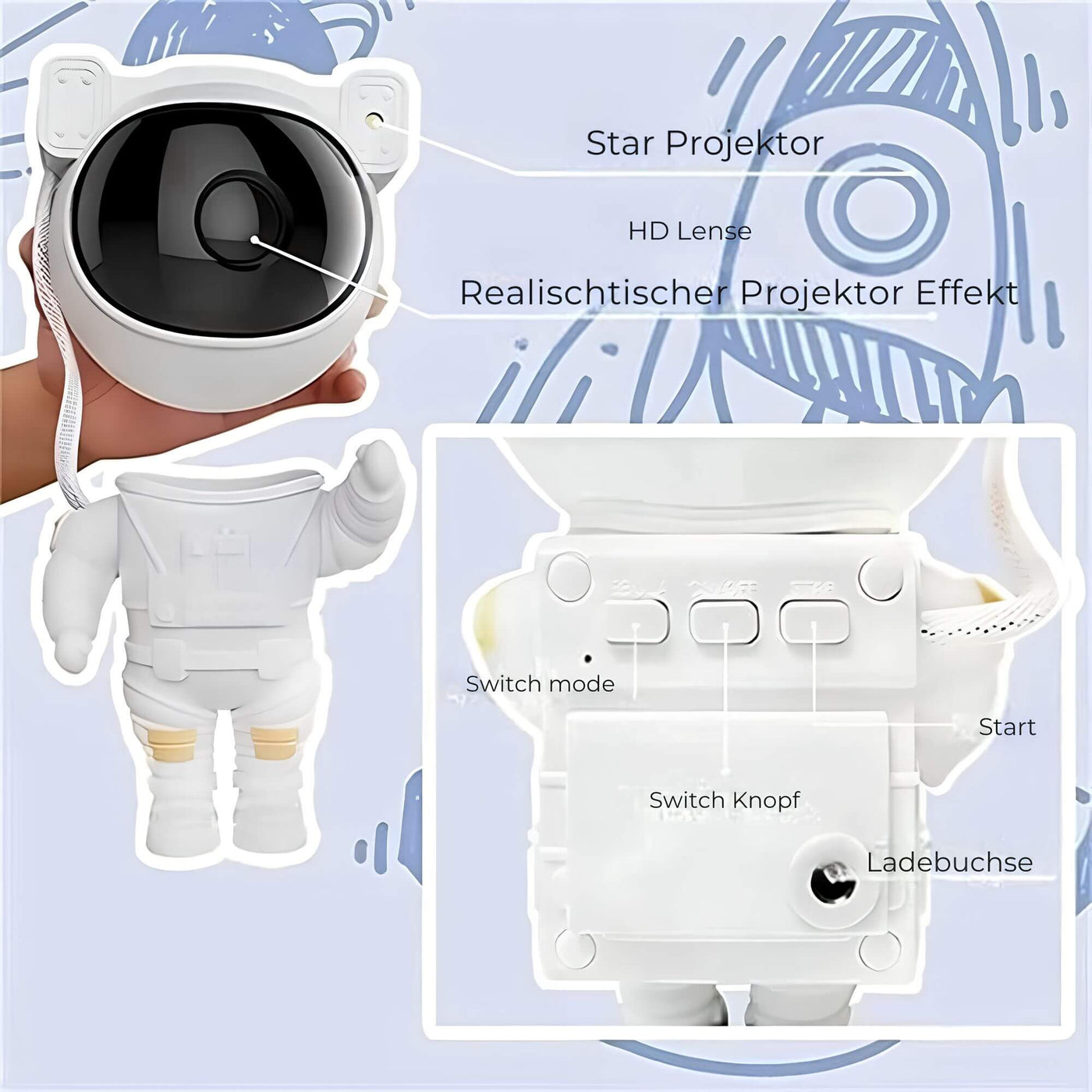 Projecteur d'étoiles d'astronaute magique