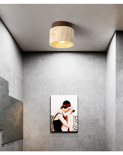 Lampe de Plafond Japonaise Créative en Crème - Design Minimaliste avec Base en Marbre et Bois