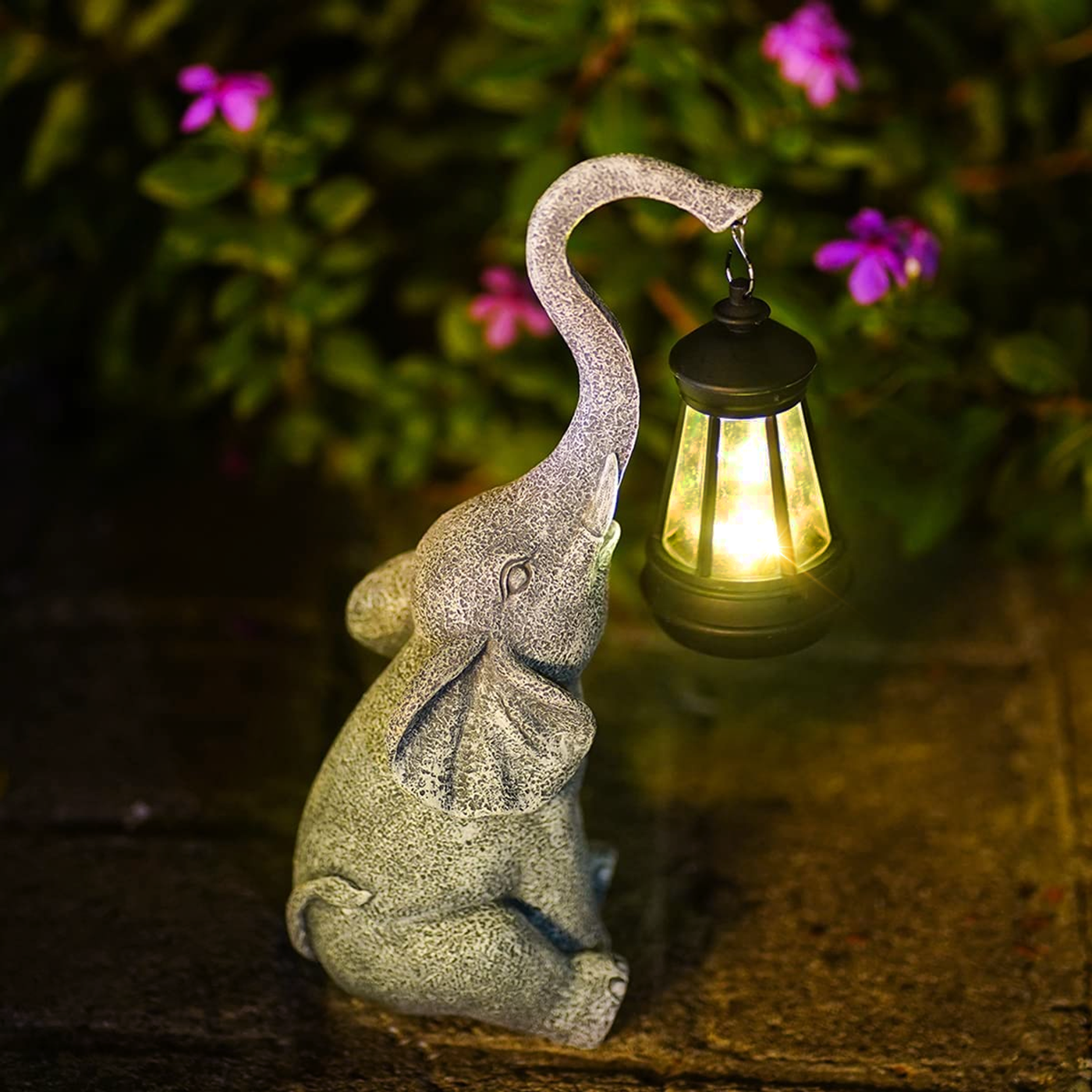 Lampe Éléphant Solaire – Lumière Apaisante pour Jardin avec Éclairage Doré