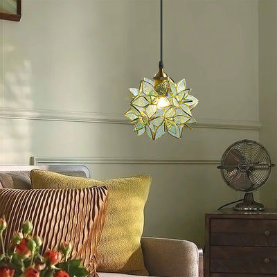 Suspension Capiz en Coquillage - Élégante Lampe en Métal et Verre pour Salon et Salle à Manger