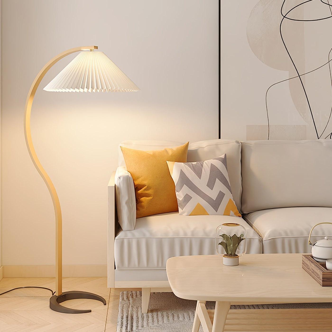 Lampe sur Pied Caprani – Design Scandinave 70’s avec Base en Bois et Métal