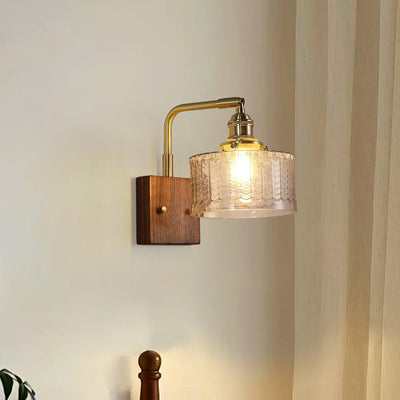 Applique Murale Camela – Éclairage Rustique avec Verre Artisanal et Base en Bois