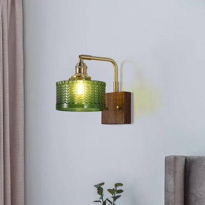 Applique Murale Camela – Éclairage Rustique avec Verre Artisanal et Base en Bois