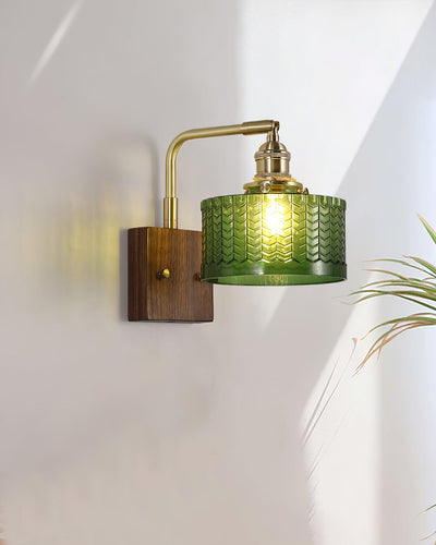 Applique Murale Camela – Éclairage Rustique avec Verre Artisanal et Base en Bois