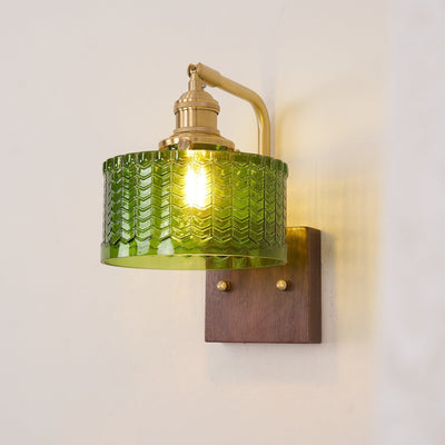 Applique Murale Camela – Éclairage Rustique avec Verre Artisanal et Base en Bois