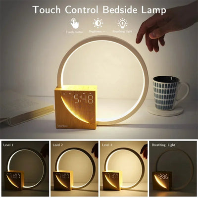 Lampe de Réveil avec Contrôle Tactile – Éclairage de Nuit Moderne en Bois