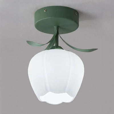 Plafonnier French Tiffany Mini Fleur - Lampe en Verre et Fer au Design Vintage