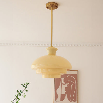 Suspension Bauhaus en Verre Crème Jaune - Élégance Vintage et Design Moderne