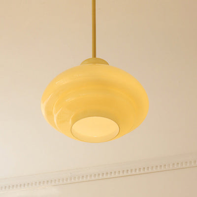 Suspension Bauhaus en Verre Crème Jaune - Élégance Vintage et Design Moderne