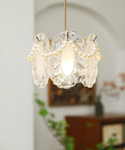 Suspension Luminaire en Verre Floral – Élégant et Raffiné, Design Naturel, LED Compatible