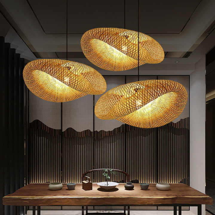 Lampe Pendante Artisanale en Bambou avec Abat-jour en Rotin – Éclairage Naturel et Élégant