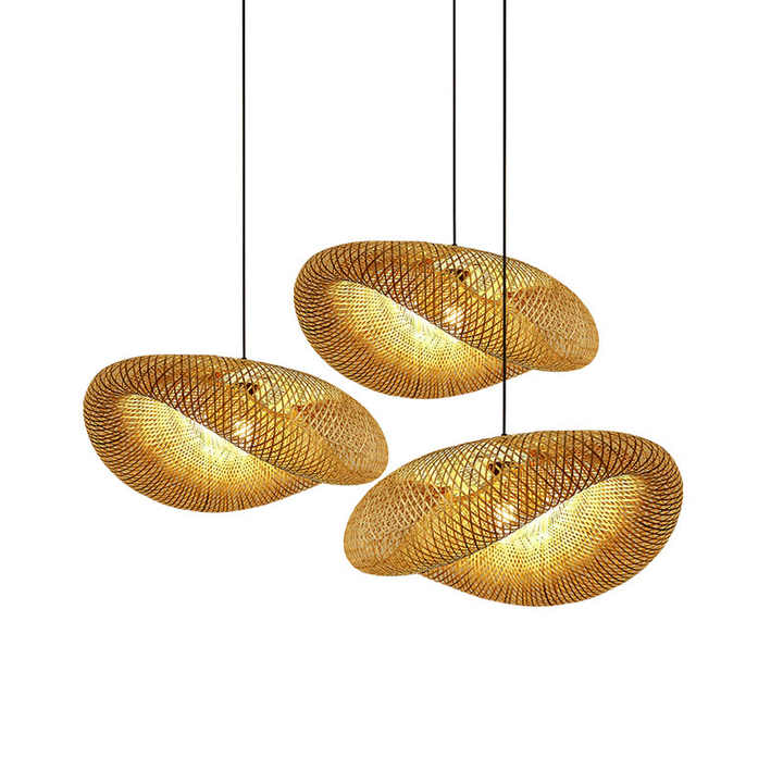 Lampe Pendante Artisanale en Bambou avec Abat-jour en Rotin – Éclairage Naturel et Élégant