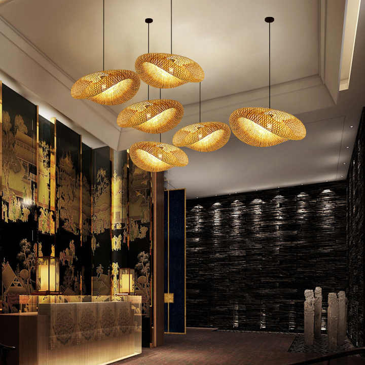 Lampe Pendante Artisanale en Bambou avec Abat-jour en Rotin – Éclairage Naturel et Élégant