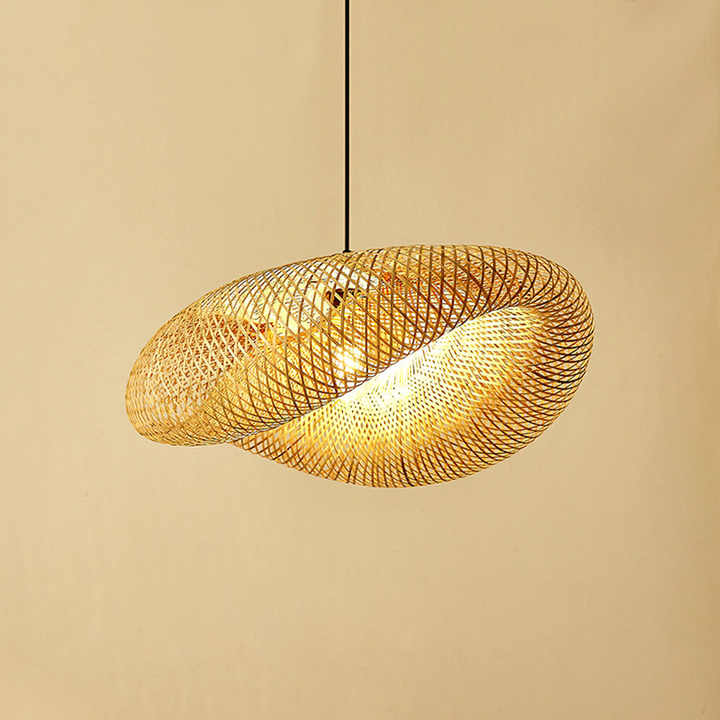 Lampe Pendante Artisanale en Bambou avec Abat-jour en Rotin – Éclairage Naturel et Élégant