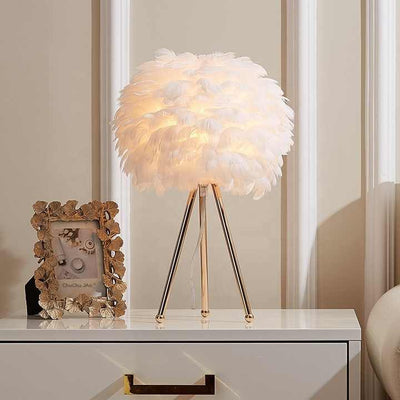 MissFeather Lampe de Table de Luxe – Abat-jour en Plumes avec Fonction Dimmable