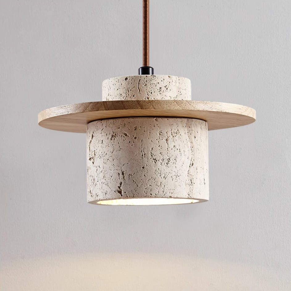 Suspension en Travertin et Bois avec Éclairage LED – Design Naturel et Élégant