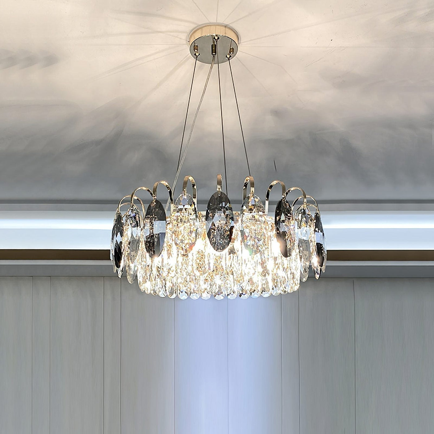 Chandelier Cristal K9 - Luminaire Élégant en Métal Rose Gold, LED Dimmable, Plusieurs Tailles