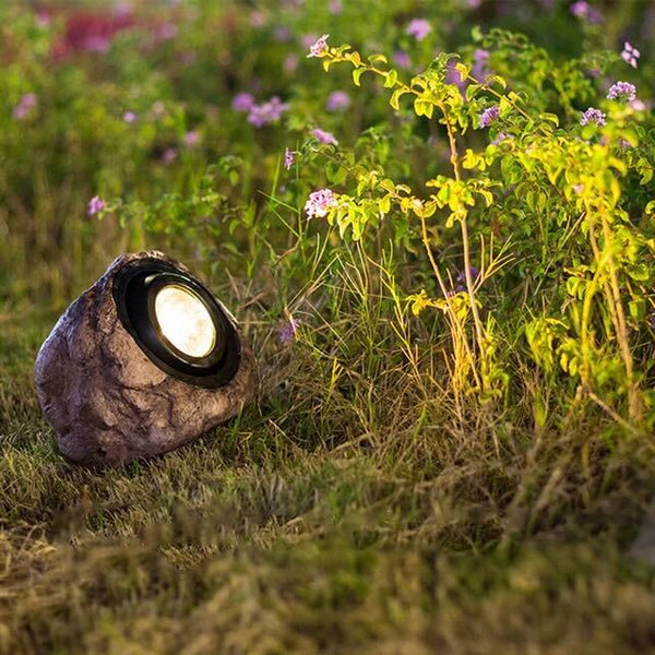 Lampe Solaire LED Rocky - Design Naturel en Pierre avec Tête de Lampe Réglable et Résistance IP65