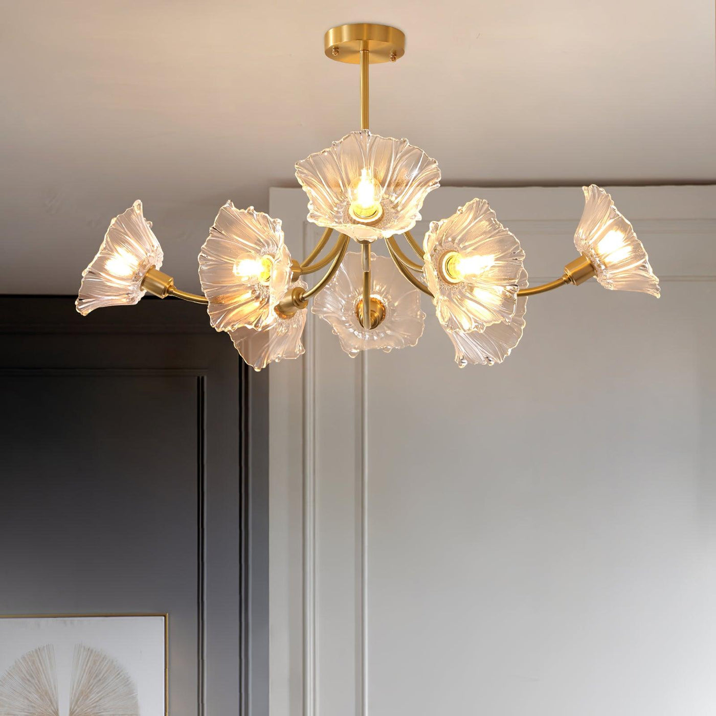 Lustre Kalin en Verre et Laiton - Design Élégant de Fleurs pour Salon et Salle à Manger