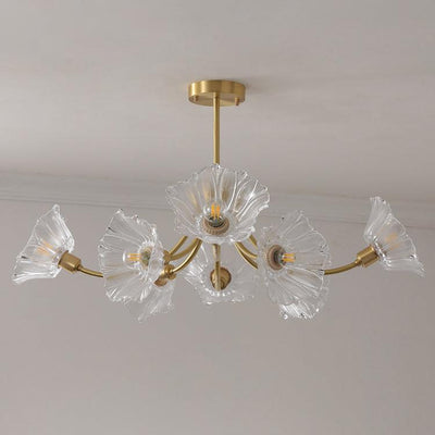 Lustre Kalin en Verre et Laiton - Design Élégant de Fleurs pour Salon et Salle à Manger
