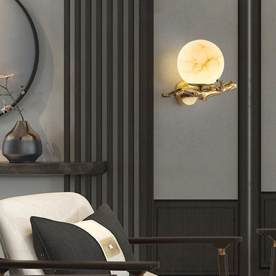 Applique Murale Design Moderne en Marbre et Cuivre – Éclairage LED pour Salon et Chambre
