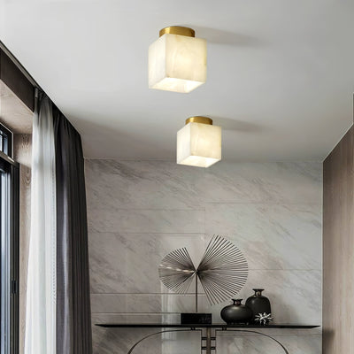 Plafonnier Moon Glow en Albâtre et Laiton - Éclairage LED Doux et Élégant pour Salon et Chambre