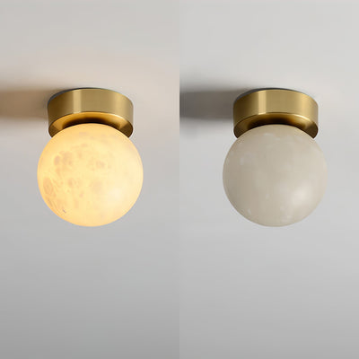 Plafonnier Moon Glow en Albâtre et Laiton - Éclairage LED Doux et Élégant pour Salon et Chambre