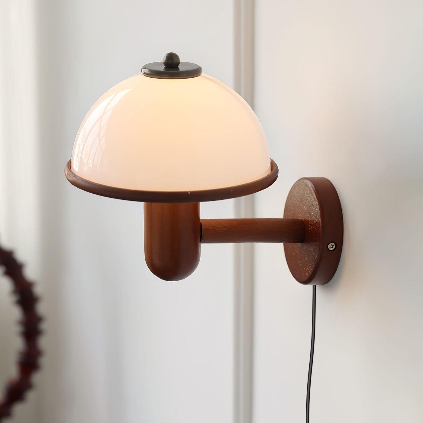 Lampe Murale Pilz en Bois – Élégante Lampe à Eiche avec Abat-jour Blanc