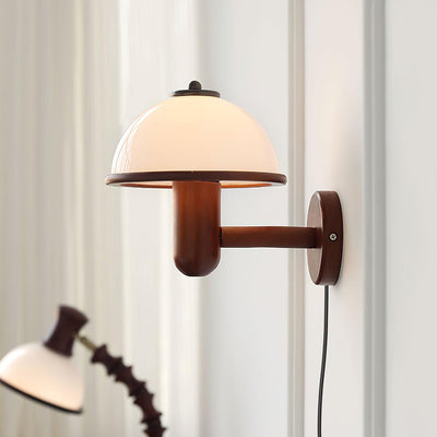 Lampe Murale Pilz en Bois – Élégante Lampe à Eiche avec Abat-jour Blanc