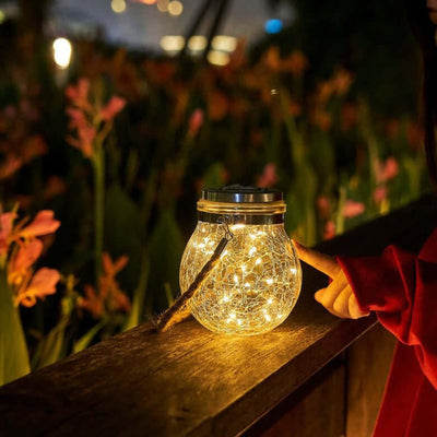 Lampe Solaire en Verre – Éclairage Extérieur Décoratif avec Effet Glace pour Jardin et Terrasse