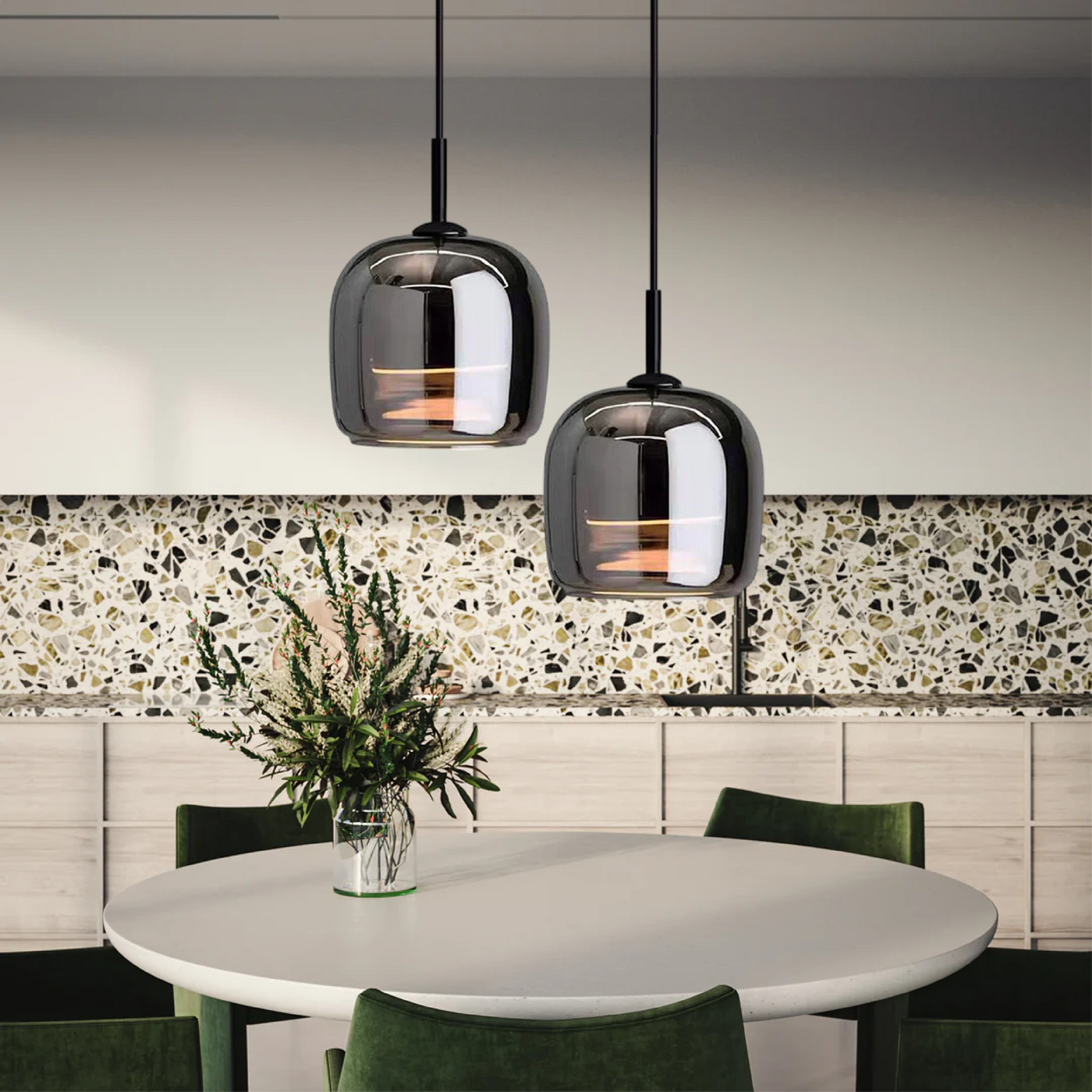 Suspension Nordic en Verre Noir – Design Élégant et Moderne avec Éclairage LED