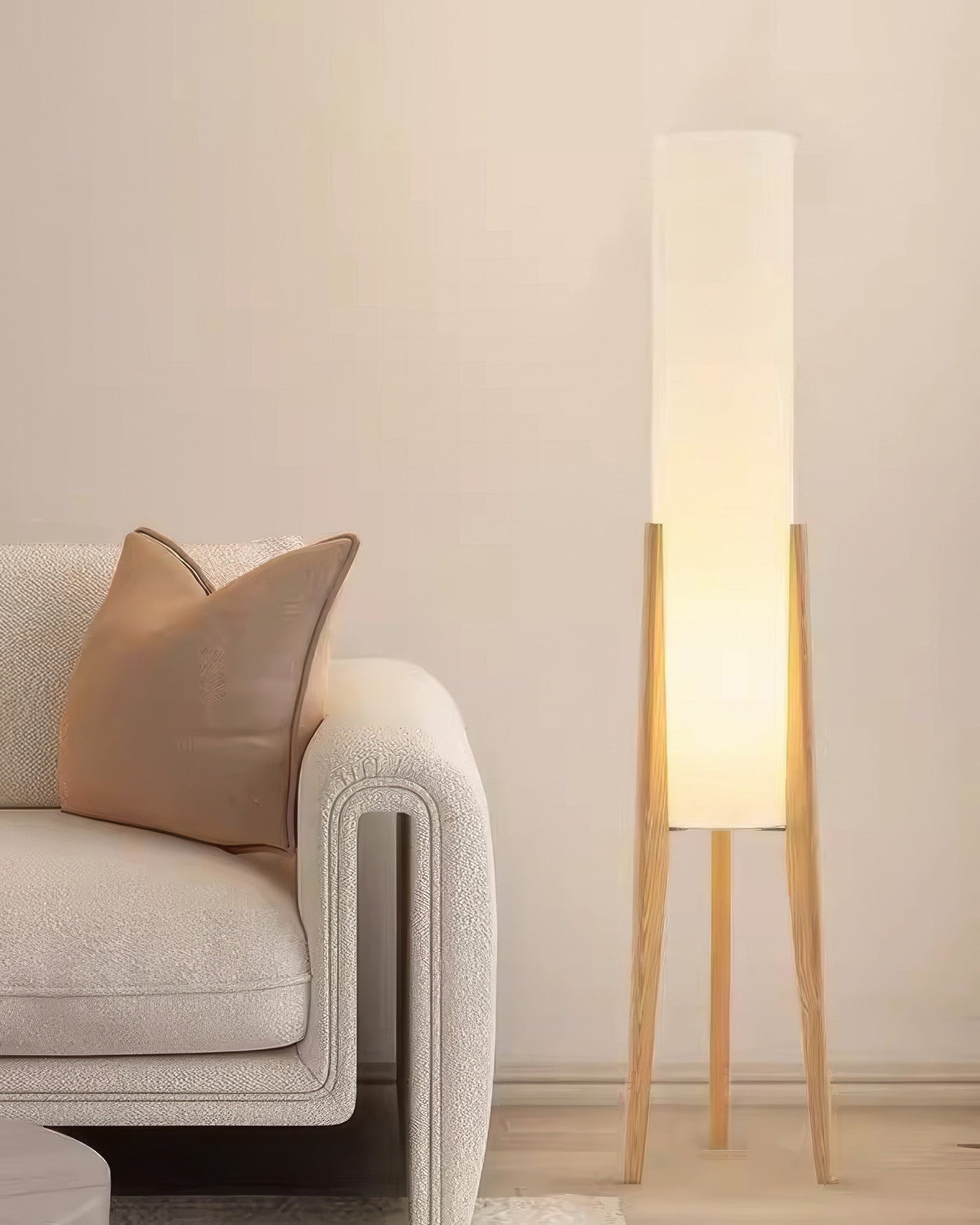 Lampadaire en Noyer – Élégance Nordic Retro avec Abat-jour en Tissu