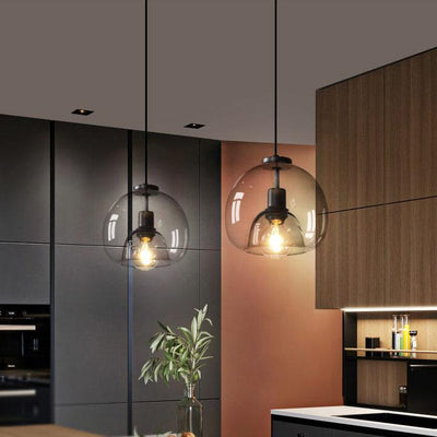 Suspension en Verre Soufflé Gris - Lampe Moderne avec Hauteur Réglable