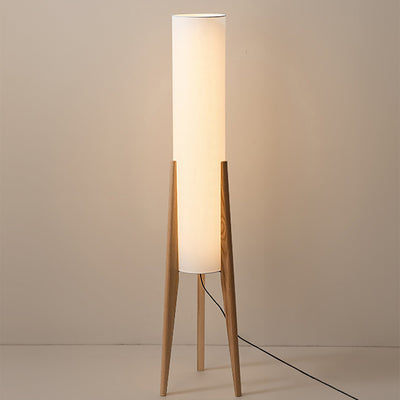 Lampadaire en Noyer – Élégance Nordic Retro avec Abat-jour en Tissu