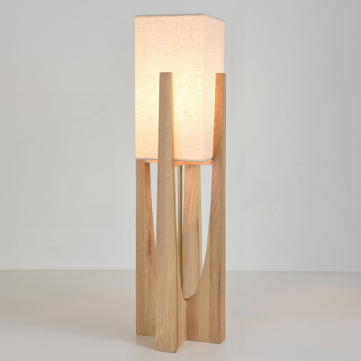 Lampe Sur Pied Japonaise en Bois de Noyer - Éclairage LED avec Abat-jour en Coton et Lin, Douille E27