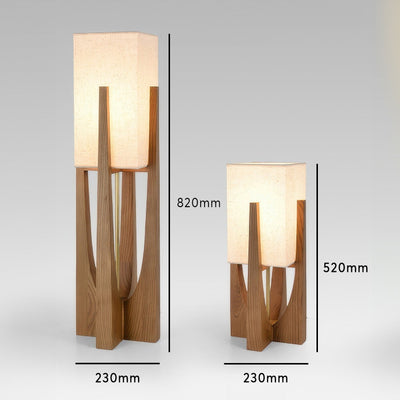 Lampe Sur Pied Japonaise en Bois de Noyer - Éclairage LED avec Abat-jour en Coton et Lin, Douille E27
