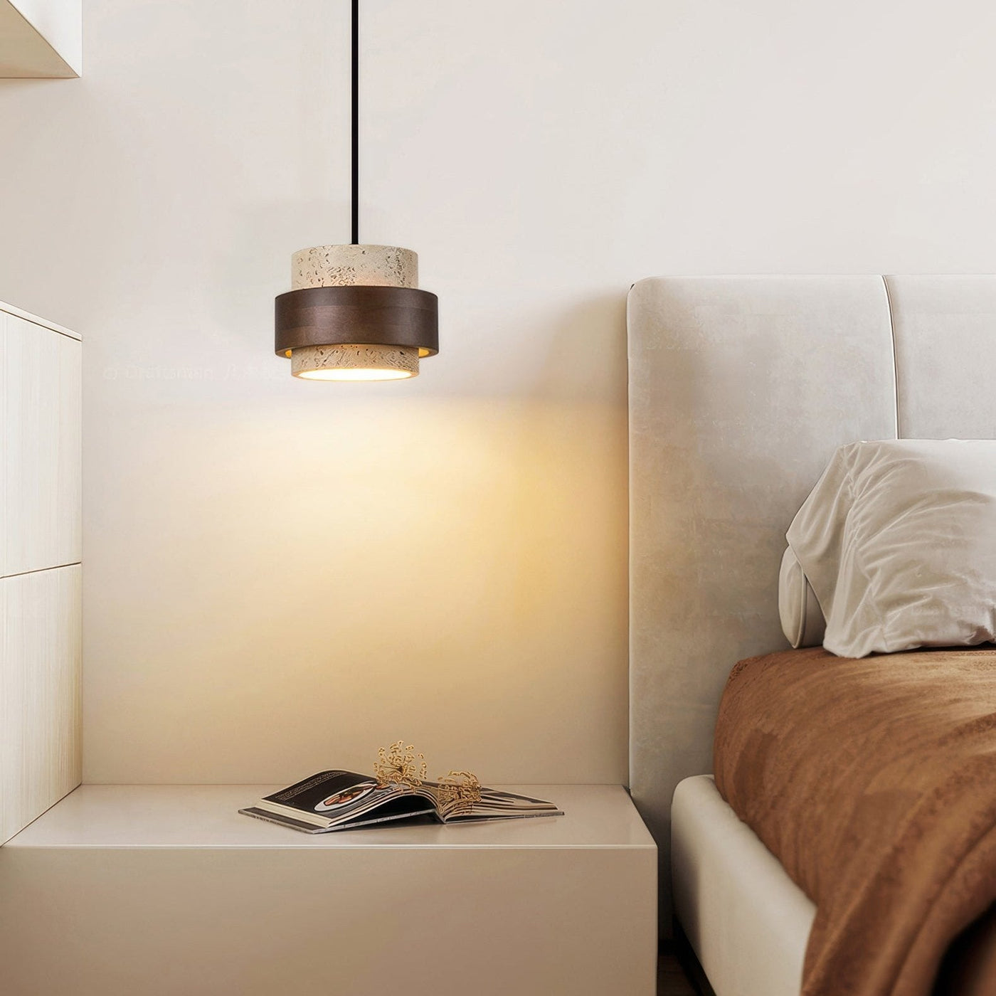 Lampe de Chevet Ascend Retro Wabi-Sabi – Élégance Minimaliste avec Travertin et Bois
