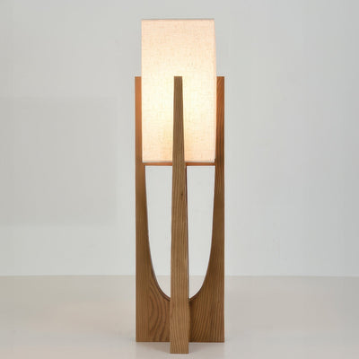 Lampe Sur Pied Japonaise en Bois de Noyer - Éclairage LED avec Abat-jour en Coton et Lin, Douille E27