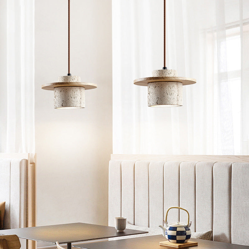 Suspension en Travertin et Bois avec Éclairage LED – Design Naturel et Élégant